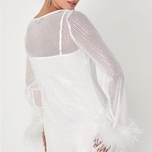 Lulu's White Feather Sleeve Wedding Dress - Picture 3 of 6